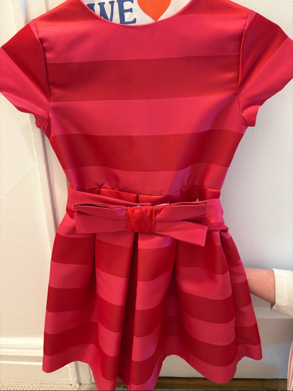 Jacadi Red and Pink Striped Bow-Waist Formal Dress